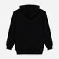 Un sweat-shirt à capuche noir uni de Worshipperlifestyle en coupe ajustée moderne est présenté à plat sur un fond blanc de dos, avec une capuche, des manches longues avec des poignets côtelés et un ourlet côtelé sans motifs ni logos.